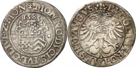 Jülich-Jülich-Cleve-Berg, Hzgt. 1521-1624. 
Wilhelm V. 1539-1592. 8 Albus 1585 Rodenkirchen. Ausgeschweiftes 5-feldr. Wappenschild / Gekrönter Doppel...