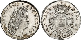 Jülich-Jülich-Berg, Hzgt. unter Pfalz 1624-1806. 
Johann Wilhelm II. ("Jan Wellem") 1679-1716. 1/6 Taler 1714 Kopf n.r. / Gekr. Wappen mit D.G.I.W. N...