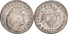 Jülich-Jülich-Berg, Hzgt. unter Pfalz 1624-1806. 
Johann Wilhelm II. ("Jan Wellem") 1679-1716. 1/6&nbsp;Taler 1714 N-P Düsseldorf, Stempel v. Leclerc...