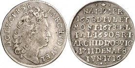 Jülich-Jülich-Berg, Hzgt. unter Pfalz 1624-1806. 
Johann Wilhelm II. ("Jan Wellem") 1679-1716. 1/6&nbsp;Taler 1716 o.Mmz., Düsseldorf, a. s. Tod. Kop...