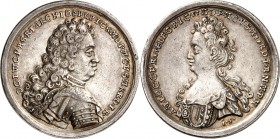 Jülich-Jülich-Berg, Hzgt. unter Pfalz 1624-1806. 
Johann Wilhelm II. ("Jan Wellem") 1679-1716. Medaille o.J. (1691) (v. Selter) a.d. Vermählung mit A...