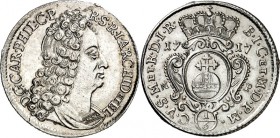 Jülich-Jülich-Berg, Hzgt. unter Pfalz 1624-1806. 
Karl Philipp 1716-1742. 1/6&nbsp;Taler 1717 N-P, Düsseldorf. Brustb. n.r. / Gekr. ovaler Schild mit...