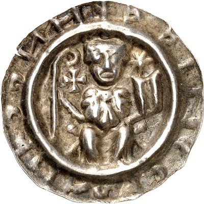 Kempten-Abtei. 
Heinrich II. / Werner 1197-? / ?-1208. Brakteat 0,48g Thronende...