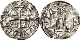 Köln-Erzbistum. 
Hermann II., Pfalzgraf bei Rhein 1039-1056. Denar. (1039-56) 1,18g Kreuz, in den Winkeln HE-PIM-AN-VS, CRISTIANARELIGIO / Kirche mit...