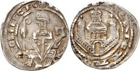 Köln-Erzbistum. 
Philipp von Heinsberg 1167-1191. Denar (5.&nbsp;Typ) (1190/1191) 1,36g Sitzender Erzbischof mit Krummstab und Buch / Dreitürmiges Ge...
