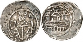 Köln-Erzbistum. 
Adolf I., Graf von Altena und von der Mark 1193-1205. Denar 0,98g. Erzbischof thront in Kasel mit Mitra, Pedum u. Bibel v.v., Kopf n...