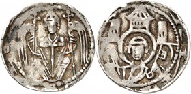 Köln-Erzbistum. 
Dietrich von Heinsberg 1208-1212. Denar. 1,24g Sitzender Erzbischof mit 2 Kreuzfahnen / Brb. Petri mit Buch und Schlüssel in dreitür...