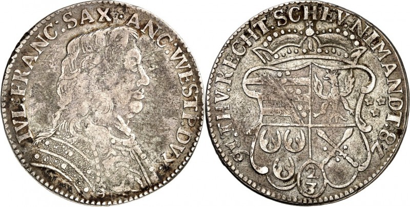 Lauenburg, Herzogtum. 
Julius Franz 1666-1689. 2/3 Taler 1678 Geharn. Brustb.n....