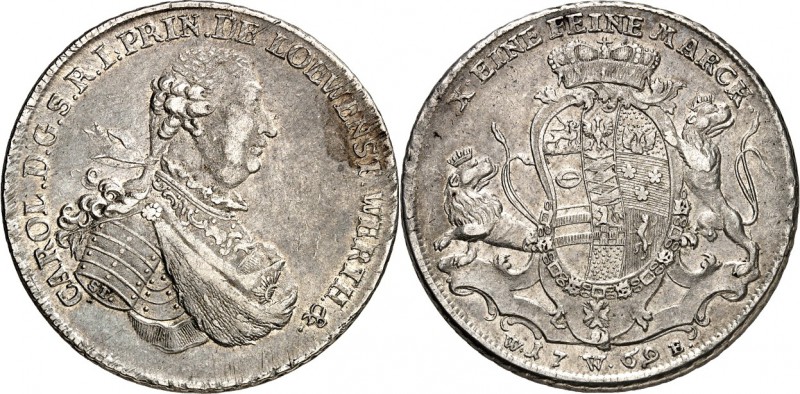 Löwenstein-Wertheim-Rochefort. 
Karl Thomas 1735-1789. Konv.-Taler 1769 Werthei...