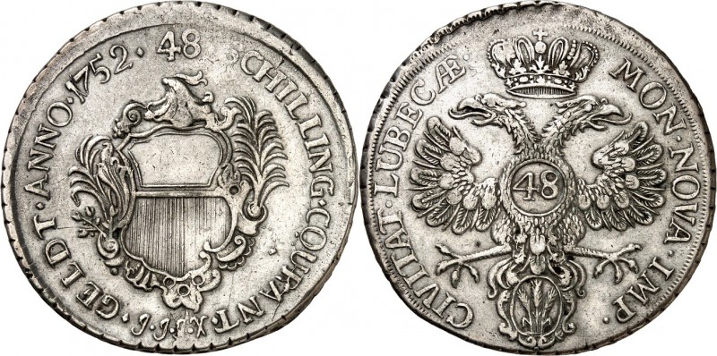 Lübeck-Stadt. 
z.Z. Franz I. 1745-1765. 48&nbsp;Schilling 1752 Gekr. Doppeladle...