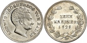 Baden. 
Ludwig 1818-1830. 10 Kreuzer 1829. AKS&nbsp; 57, J.&nbsp; 40. . 

vz-St