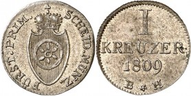 Fürstprimatische Staaten. 
Karl Theodor von Dalberg 1806-1810. 1&nbsp;Kreuzer 1809 B*H. AKS&nbsp; 3, J.&nbsp; 2. . 

vz