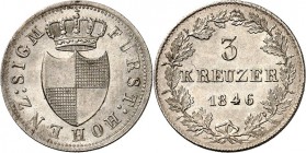 Hohenzollern-Sigmaringen. 
Carl 1831-1848. 3 Kreuzer 1846. AKS&nbsp; 15, J.&nbsp; 10. . 

vz
