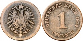 KAISERREICH-Kleinmünzen. 
1 Pfennig 1874H Cu. Alter Adler. J.&nbsp; 1. . 

s