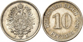 KAISERREICH-Kleinmünzen. 
10&nbsp;Pfennig 1889 J CuNi. Alter Adler. J.&nbsp; 4. . 

vz-St