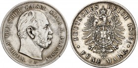 KAISERREICH. 
PREUSSEN, Königreich. 
5 Mark 1876B Wilhelm I. J.&nbsp; 97. . 

ss