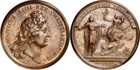 EUROPA. 
FRANKREICH. 
Louis XIV. 1643-1715. Medaille (Série uniforme) 1668 (v. J. Mauger) a.d. Frieden von Aachen. Kopf d. Königs n.r. // PAX TRIUMP...