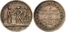 EUROPA. 
FRANKREICH. 
Revolution 1789-1795. Medaille 1793 (o. Sign., v. Dupr\'e9) a.d. Reunion v. 10. August und d. Verfassung. Gruppe von Soldaten ...