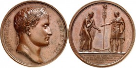 EUROPA. 
FRANKREICH. 
Napoleon I. 1804-1814 u. 1815. Medaille 1805 (v. Andrieu, b. Denon) a.d. Treffen mit dem österr. Kaiser Franz II. in Urschütz....
