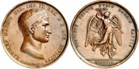EUROPA. 
FRANKREICH. 
Napoleon I. 1804-1814 u. 1815. Medaille 1809 (v. L. Manfredini) a.d. Schlacht bei Wagram. Kopf Napoleons mit d. Eisenkrone n.r...