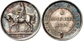 EUROPA. 
FRANKREICH. 
Charles X. 1824-1830. Miniaturmedaille 1829 (v. Barre) a.d. Aufstellung d. Reiterstatue Ludwigs XIII. am 4. Nov. auf d. Place ...