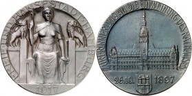 DEUTSCHE STÄDTE. 
Alphabetisch. 
HAMBURG. Medaille "1917" (1916) (v. Rudolf Bosselt) a. d. 20-jähr. Jubiläum d. Einweihung des neuen Hamburger Ratha...