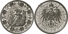 DEUTSCHE STÄDTE. 
SCHÜTZEN - DEUTSCHLAND. 
BERLIN. Medaille 1890 (b. Oertel, Berlin) a.d. X. Dt. Bundesschießen. Neben Schützenutensilien sitzende B...