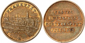 DEUTSCHE STÄDTE. 
SCHÜTZEN - DEUTSCHLAND. 
FRANKFURT am Main. Miniaturmedaille (Jeton) 1862 a.d. 1. Deutsche Schützenfest im Juli. Stadtansicht / 4 ...