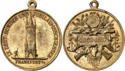 DEUTSCHE STÄDTE. 
SCHÜTZEN - DEUTSCHLAND. 
FRANKFURT am Main. Medaille 1887 (b. Lauer) a. d. IX. Deutsche Bundes- und Jubiläumsschießen. Eschenheime...