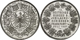 DEUTSCHE STÄDTE. 
SCHÜTZEN - DEUTSCHLAND. 
FRANKFURT am Main. Medaille 1887 (v. W. Mayer) a. d. IX. Deutsche Bundes- und Jubiläumsschießen. Frankfur...
