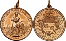 DEUTSCHE STÄDTE. 
SCHÜTZEN - DEUTSCHLAND. 
MAINZ. Medaille 1894 a.d. XI. Dt. Bundesschießen zu Mainz. Landsknecht halbl. auf Büchse gelehnt vor Stad...