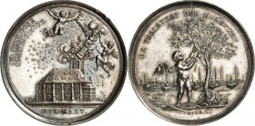 ARCHITEKTUR. 
DOME, MÜNSTER, KIRCHEN, KAPELLEN. 
HAMBURG. St. Michaeliskirche. Medaille. 1750 (o. Sign.) a. d. Einäscherung am 10.3.1750. Zwei Engel...
