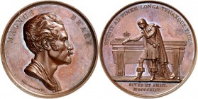 PERSONEN. 
MILITÄRS. 
BRAHE, Magnus *1790 +1844. Medaille 1844 (v. Pehr Lundgren) a.d. Tod. Büste n.r. // An Sarkophag stehende, trauernde männliche...