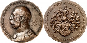 PERSONEN. 
MILITÄRS. 
MEYER, Wilhelm *1829 +1912. Medaille 1885 (v. Brakenhausen) Brb. in ordengeschmückter Uniform n.l. am Halsabschnitt sign. BRAK...