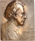 PERSONEN. 
MUSIKER und KOMPONISTEN. 
MAHLER, Gustav *1860 Mähren +1911 Wien. Plakette o.J. (v. F. Stiasny) Brb. n.r. eins. Br-65,5x56,5 mm. Niggl&nb...