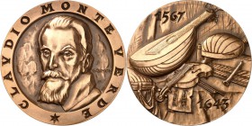PERSONEN. 
MUSIKER und KOMPONISTEN. 
MONTEVERDI, Claudio *1567 Cremona +1643 Venedig. Medaille o.J. (1964) (v. G. Simon) Kopf n. halblinks // Musiki...