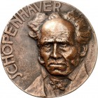 PERSONEN. 
PHILOSOPHEN. 
SCHOPENHAUER, Arthur *1788 Danzig +1860 Frankfurt/M. Medaille 1907 (v. Antal S\'e1ndor) Brb. v.v., leicht n.l. gewandt, Ums...