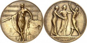 GESCHICHTE u. VERKEHRSWESEN. 
KRIEG und FRIEDEN. 
I. Weltkrieg 1914-1918. Medaille "1914"(1921) (v. P. Wissaert) a. ANTWERPEN u. d. Vereinigung der ...