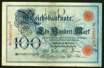 Deutsches Kaiserreich. 
100 Mark 10.4.1896 Reichsbanknote, Serie E. Ros. 15, Grab. DEU 11. . 

III-