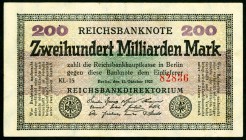 Inflation von 1919/1924. 
200 Milliarden Mark 15.10.1923 Reichsbanknote, Wz. Hakensterne, KN 5stellig, FZ: KL. Ros. 118a, Grab. DEU 143. . 

III