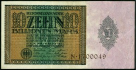 Inflation von 1919/1924. 
10 Billionen Mark 1.2.1924 Serie P. Ros. 134, Grab. DEU 167. . 

III