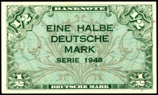 Bundesrepublik. 
Bank Deutscher Länder. 
1/2 Deutsche Mark 1948. Ros. 230. . 

I