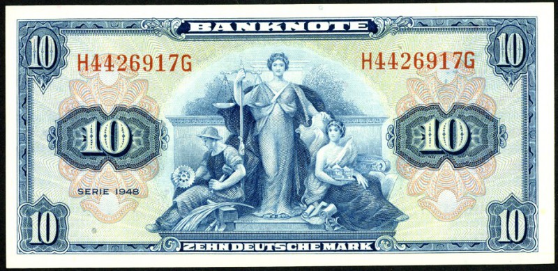 Bundesrepublik. 
Bank Deutscher Länder. 
10 Deutsche Mark 1948 H-G. Ros. 238. ...