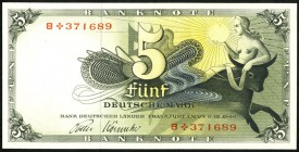 Bundesrepublik. 
Bank Deutscher Länder. 
5 Deutsche Mark 9.12.1948 Ersatznote 8+. Ros. 252f. . 

I