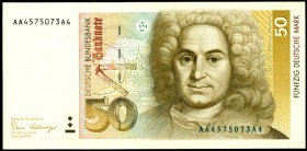 Bundesrepublik. 
Bundesbank. 
50 Deutsche Mark 2.1.1989 AA-A. Ros. 293a. . 

I