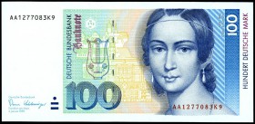 Bundesrepublik. 
Bundesbank. 
100 Deutsche Mark 2.1.1989 AA-K. Ros. 294a. . 

I