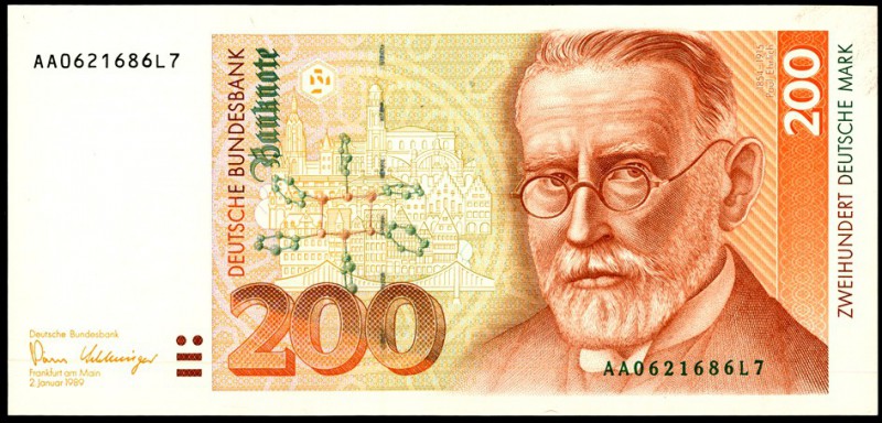 Bundesrepublik. 
Bundesbank. 
200 Deutsche Mark 2.1.1989 AAA-L. Ros. 295a. . ...