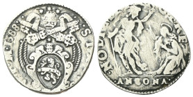 ANCONA
Sisto V (Felice Peretti), 1585-1590.
Testone 1588.
Ag
gr. 7,21
Dr. SIXTVS - V P M 1588. Stemma sormontato da triregno e chiavi decussate c...