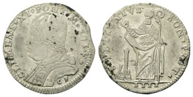 BOLOGNA
Clemente XI (Gian Francesco Albani), 1700-1721.
Muraiola da 4 Bolognini 1714.
Mi
gr. 3,01
Dr. CLEMENS XI PONT M 1714 C F. Busto a s. con ...