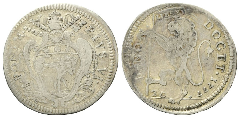 BOLOGNA
Pio VI (Giannangelo Braschi), 1775-1799.
Lira da 20 Bolognini 1777.
A...